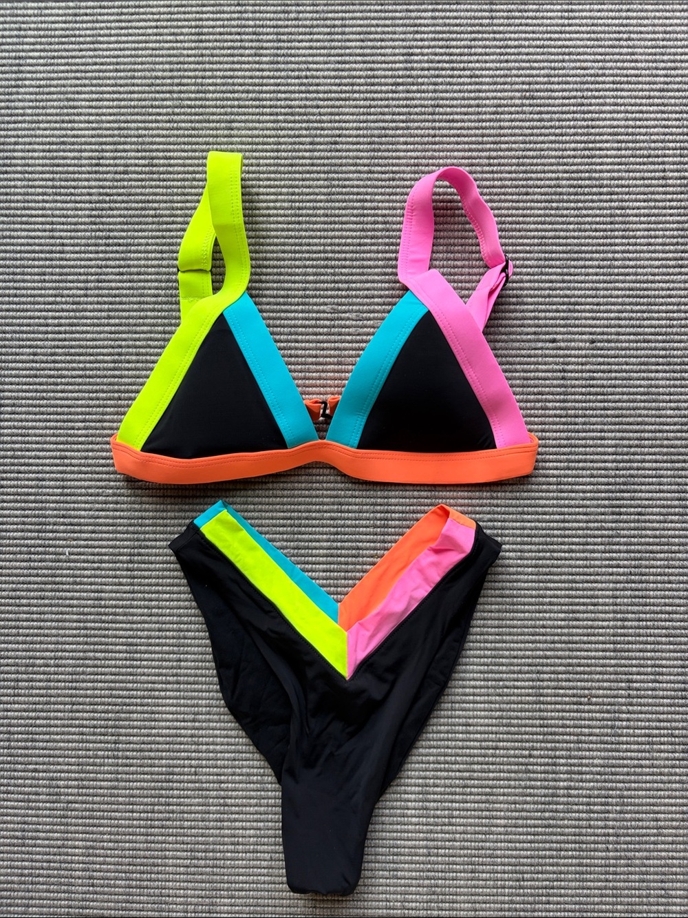 One One Kameron top and bottom - Neon Trim Black Bikini Set - Multicolor Accent